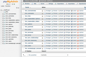 Die Tabellen der mySQL-Datenbank in phpMyAdmin